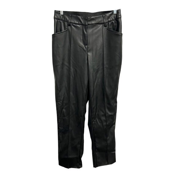 Lane Bryant NEW Sz 12 Black Faux Leather Strait Leg Pants Party New Years Chic - Picture 1 of 10